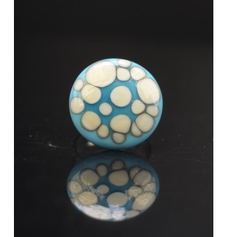 cabochon artisanal en verre "TURQUOISE et ivoire" pour bague ou collier interchangeable en verre  (sans le support )