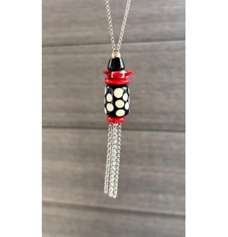 Collier Épuré avec PerleS en Verre Filé "girly" noir rouge et ivoire – Liloo Créations