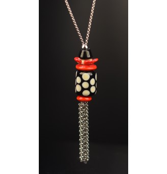 Collier Épuré avec PerleS en Verre Filé "girly" noir rouge et ivoire – Liloo Créations