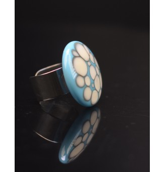 Bague en Verre Filé au Chalumeau Turquoise et ivoire  - acier INOXYDABLE