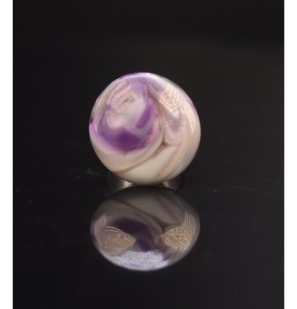 Bague en Verre Filé au Chalumeau violet et blanc  - acier INOXYDABLE