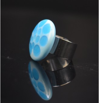 Bague en Verre Filé au Chalumeau TURQUOISE  - acier INOXYDABLE