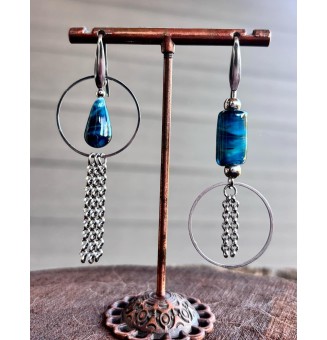 Boucles d’Oreilles en Verre Bleu pétrole- Élégance - par Liloo Créations