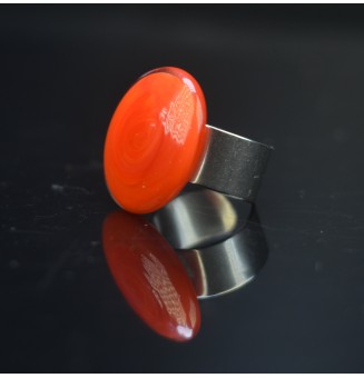 Bague en Verre Filé au Chalumeau Orange  - acier INOXYDABLE