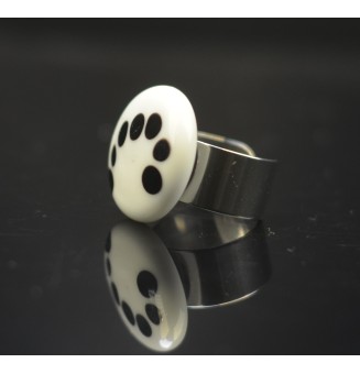 Bague en Verre Filé au Chalumeau noir blanc  - acier INOXYDABLE