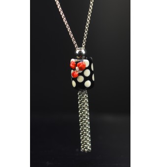 Collier Épuré avec PerleS en Verre Filé "girly" noir rouge et ivoire – Liloo Créations