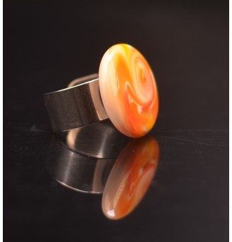 Bague en Verre Filé au Chalumeau "Jaune orange"  - acier INOXYDABLE