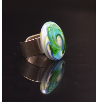 Bague en Verre Filé au Chalumeau "vert et bleu"  - acier INOXYDABLE