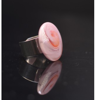 Bague en Verre Filé au Chalumeau "rose "  - acier INOXYDABLE