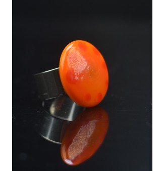 Bague en Verre Filé au Chalumeau "orange "  - acier INOXYDABLE