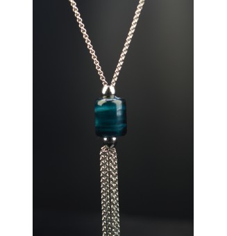 Collier Long Épuré avec Perle bleu petrole en Verre Filé – Liloo Créations  74 cm