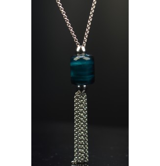 Collier Long Épuré avec Perle bleu petrole en Verre Filé – Liloo Créations  74 cm