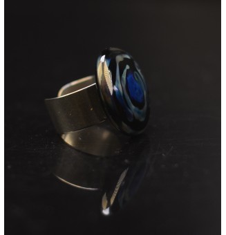 Bague en Verre Filé au Chalumeau "noir reflets metalliques"  - acier INOXYDABLE