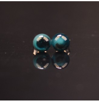 Puces d'oreilles 6mm en verre et acier inoxydable - Bleu Pétrole