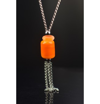 Collier Long Épuré avec Perle Orangee en Verre Filé – Liloo Créations  74 cm