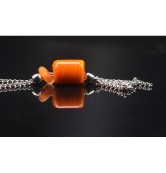 Collier Long Épuré avec Perle Orangee en Verre Filé – Liloo Créations  74 cm