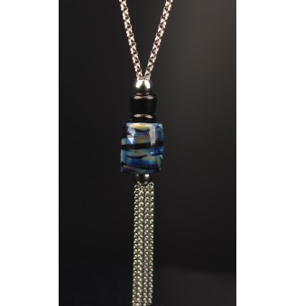 Collier Long Épuré avec Perle Noir et bleu metallique en Verre Filé – Liloo Créations  74 cm