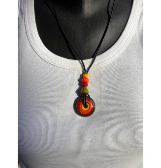 Collier en Cuir Noir avec Perle en Verre Filé Multicolore - Liloo Créations