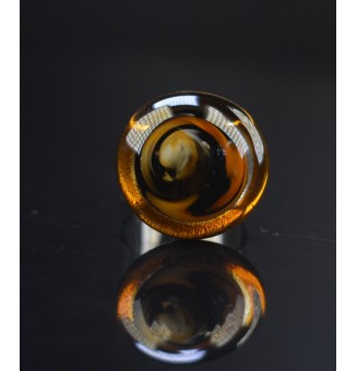 Bague en Verre noir et caramel réglable- en Acier Inoxydable - bijou artisanal