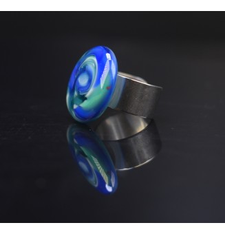 Bague en Verre Filé au Chalumeau "bleu et vert"  - acier INOXYDABLE