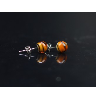 puces d'oreilles 6 mm Acier Inoxydable en verre NOIR CARAMEL