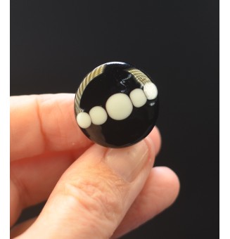 Bague en Verre Filé au Chalumeau "blanc noir"  - acier INOXYDABLE