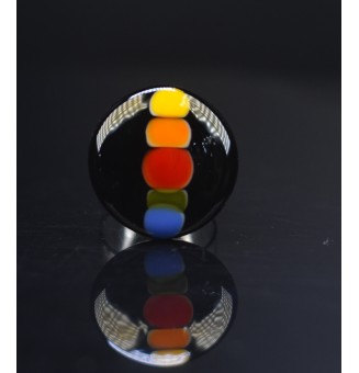 Bague en Verre Filé au Chalumeau "noir et multicolore"  - acier INOXYDABLE