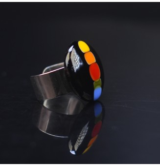 Bague en Verre Filé au Chalumeau "noir et multicolore"  - acier INOXYDABLE