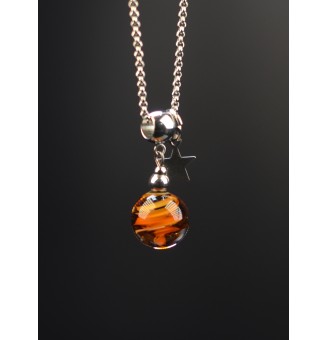 Collier artisanal 42 + 3 cm "noir et caramel" perles de verre filé - acier inoxydable