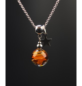 Collier artisanal 42 + 3 cm "noir et caramel" perles de verre filé - acier inoxydable