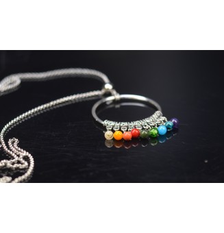 Collier en Perles de Verre MULTICOLORE et Acier Inoxydable