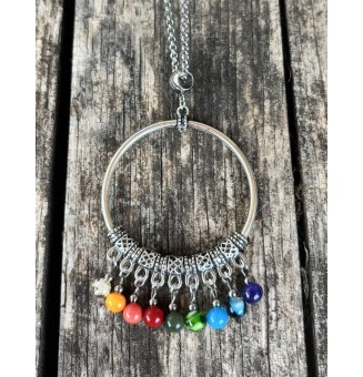 Collier en Perles de Verre MULTICOLORE et Acier Inoxydable