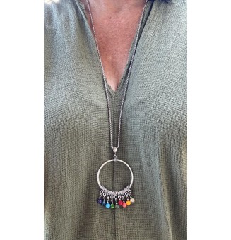 Collier en Perles de Verre MULTICOLORE et Acier Inoxydable