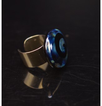 Bague en Verre Filé au Chalumeau "noir reflets metalliques"  - acier INOXYDABLE