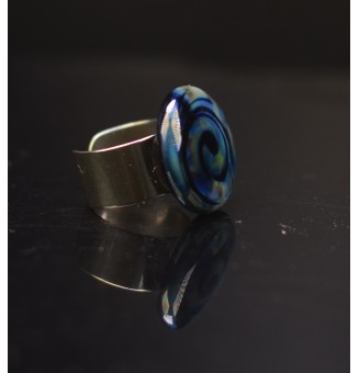 Bague en Verre Filé au Chalumeau "noir reflets metalliques"  - acier INOXYDABLE