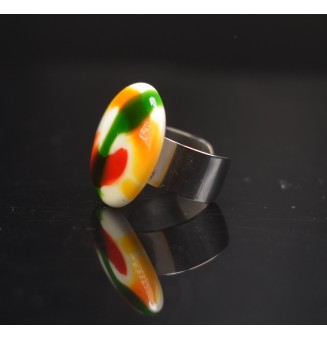 Bague en Verre Filé au Chalumeau "multicolore"  - acier INOXYDABLE