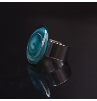 Bague en Verre Filé au Chalumeau "bleu pétrole"  - acier INOXYDABLE