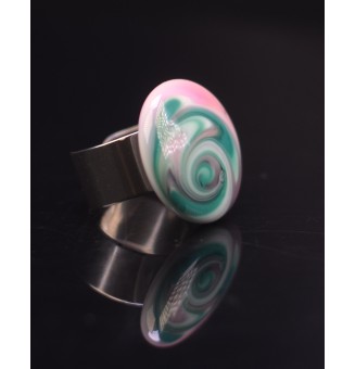 Bague en Verre Filé au Chalumeau "vert rose"  - acier INOXYDABLE