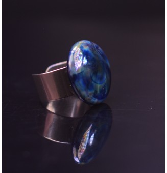 Bague en Verre Filé au Chalumeau "noir reflets metalliques"  - acier INOXYDABLE