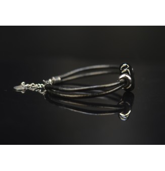 Bracelet ARTISANAL en perles de verre "noir" CUIR Noir