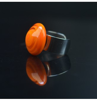 Bague en Verre Filé au Chalumeau "orange"  - acier INOXYDABLE