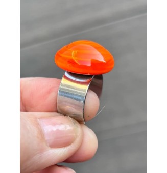 Bague en Verre Filé au Chalumeau "orange"  - acier INOXYDABLE