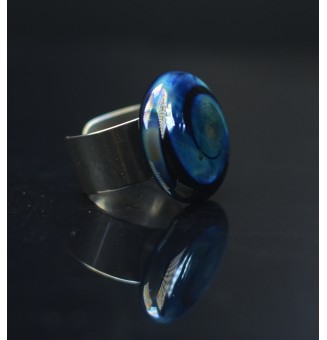 Bague en Verre Filé au Chalumeau "noir reflets metalliques"  - acier INOXYDABLE