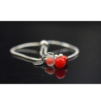 Bracelet "rouge" perles de verre ajustable, fermeture coulissante