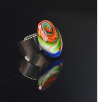 Bague en Verre Filé au Chalumeau "multicolore"  - acier INOXYDABLE