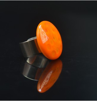 Bague en Verre Filé au Chalumeau "orange"  - acier INOXYDABLE