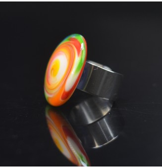 Bague en Verre Filé au Chalumeau "multicolore"  - acier INOXYDABLE