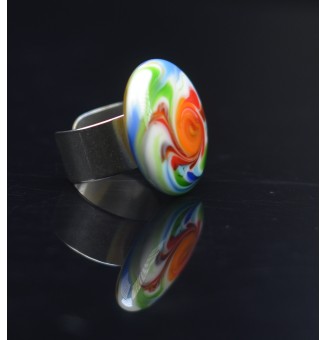 Bague en Verre Filé au Chalumeau "multicolore"  - acier INOXYDABLE