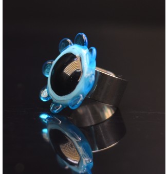 Bague Fleur en Verre noir et turquoise– Élégance et Originalité