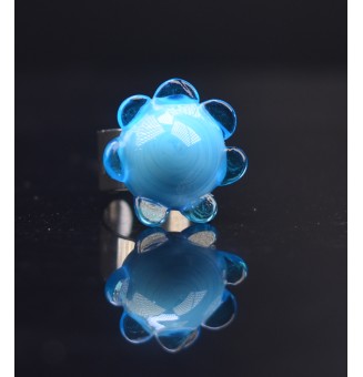 Bague Fleur en Verre bleue...